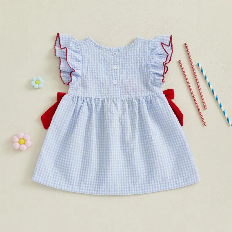 Girl 4th of July USA Firework Embroidery Flying Sleeve Dress