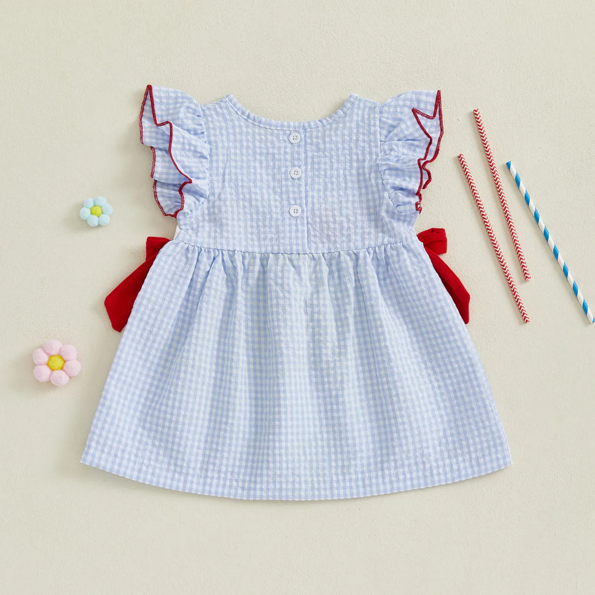 Girl 4th of July USA Firework Embroidery Flying Sleeve Dress