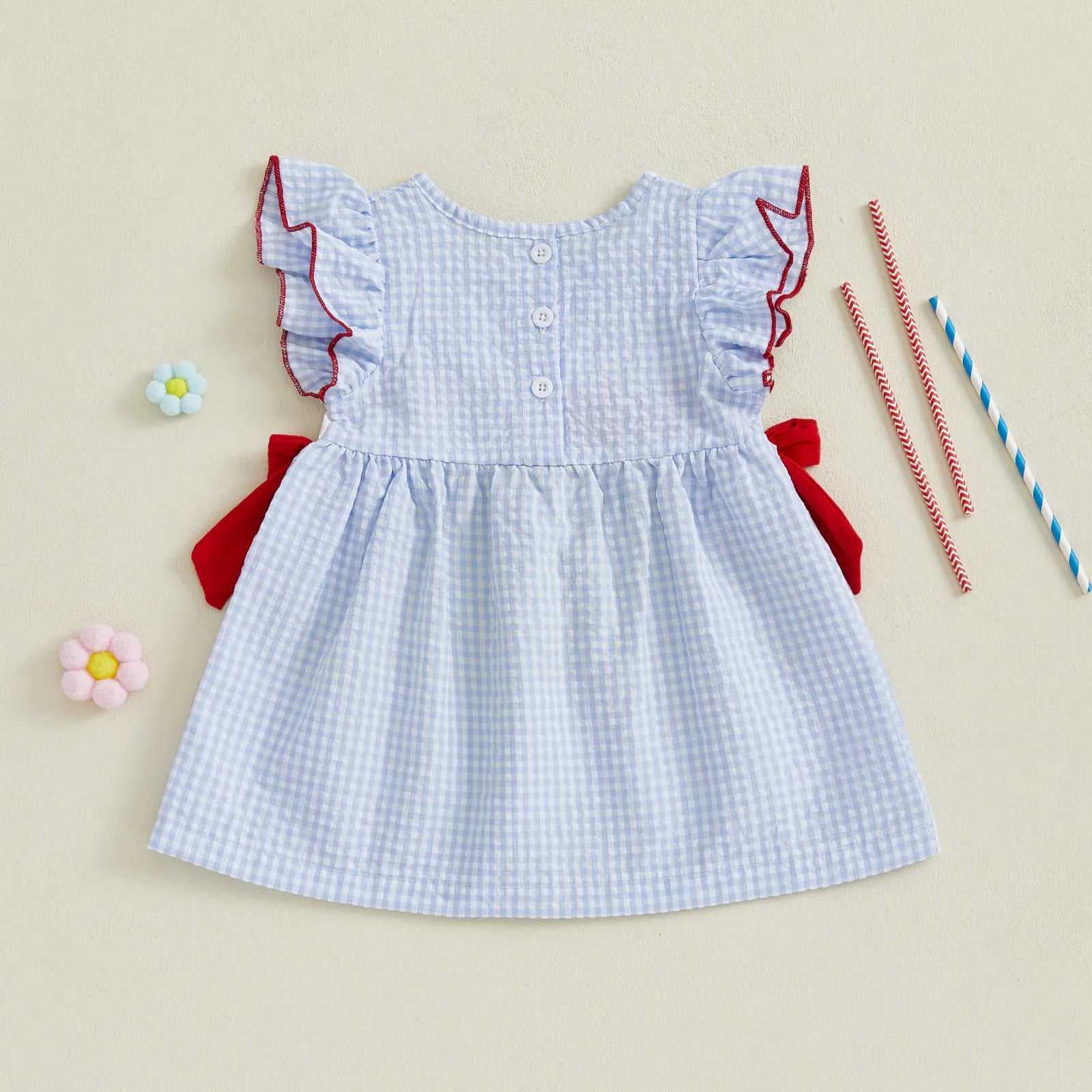 Girl 4th of July USA Firework Embroidery Flying Sleeve Dress