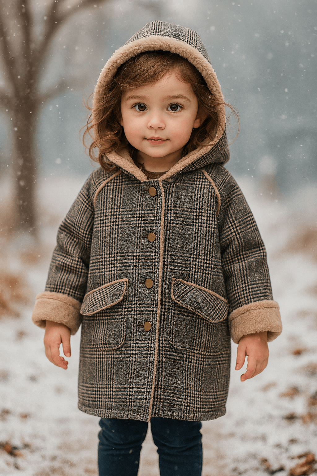 Boy's Clothing Girl Check Hooded Winter Coat
