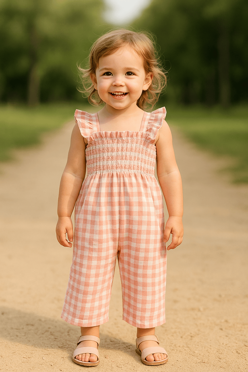 Girl Gingham Ruffle Jumpsuit
