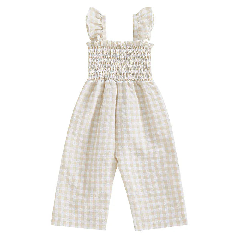 Beige / 6-12M Girl Gingham Ruffle Jumpsuit