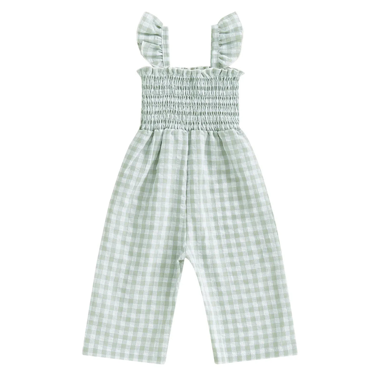 Mint Green / 6-12M Girl Gingham Ruffle Jumpsuit