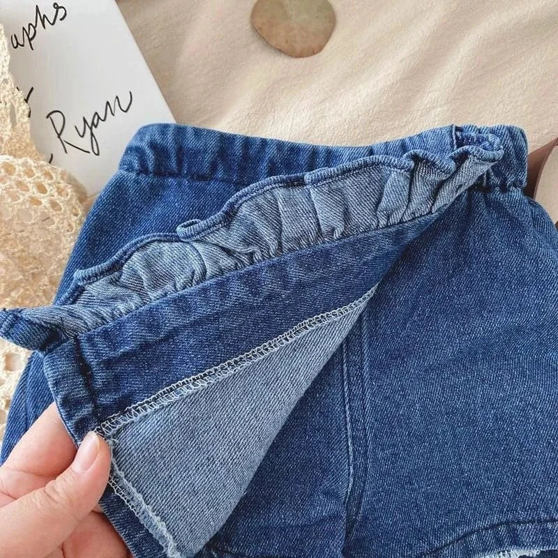 Girl Lace Crop Top & Denim Shorts Set