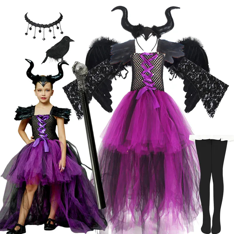 Girl's Clothing Dress + Horns + Wings + Accessories / 2-3T Girl's Evil Queen Costume with High-Low Skirt