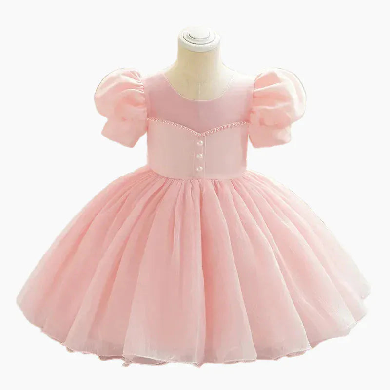 Pink / 9-12M Girl's Fairytale Princess Dress with Puff Sleeves