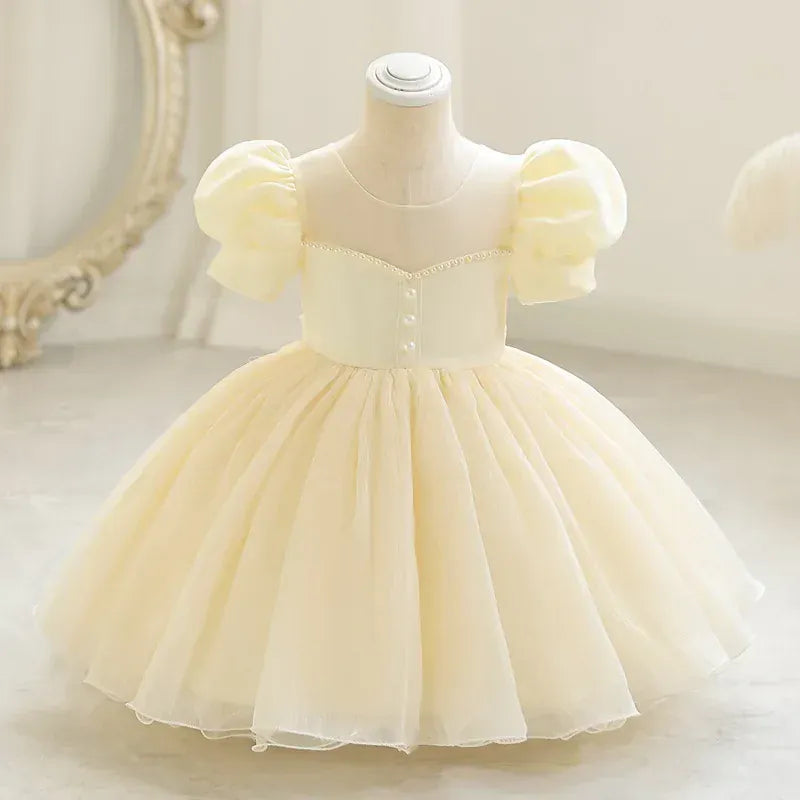 Beige / 9-12M Girl's Fairytale Princess Dress with Puff Sleeves
