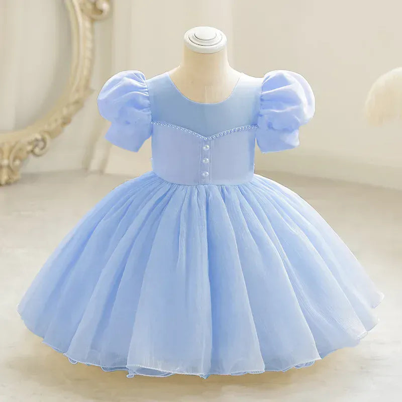 Sky Blue / 9-12M Girl's Fairytale Princess Dress with Puff Sleeves