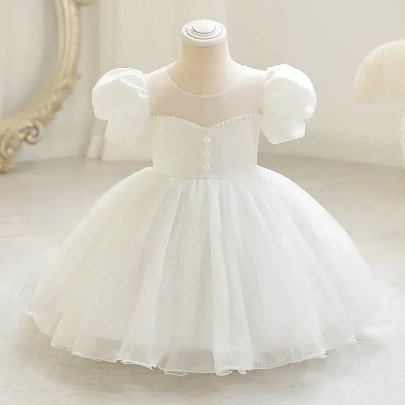 White / 9-12M Girl's Fairytale Princess Dress with Puff Sleeves