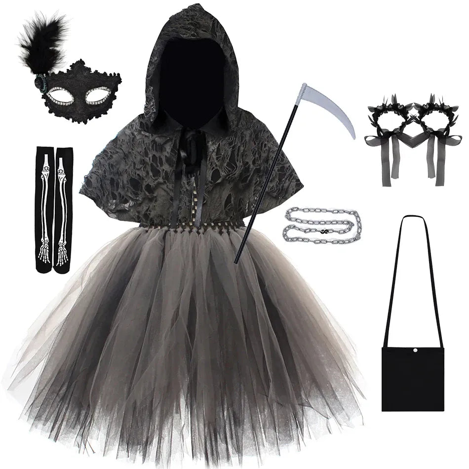 Grim Reaper Dress 02 / 2-3T Girl's Gothic Reaper Deluxe Costume Set