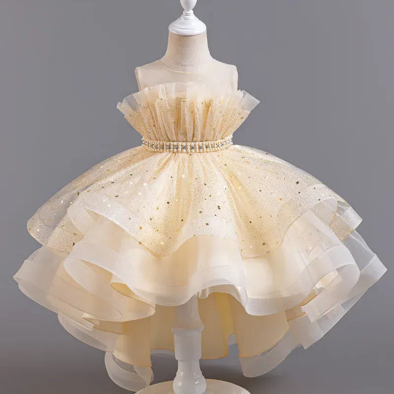 Beige / 2-3T Girl's High-Low Tulle Dress