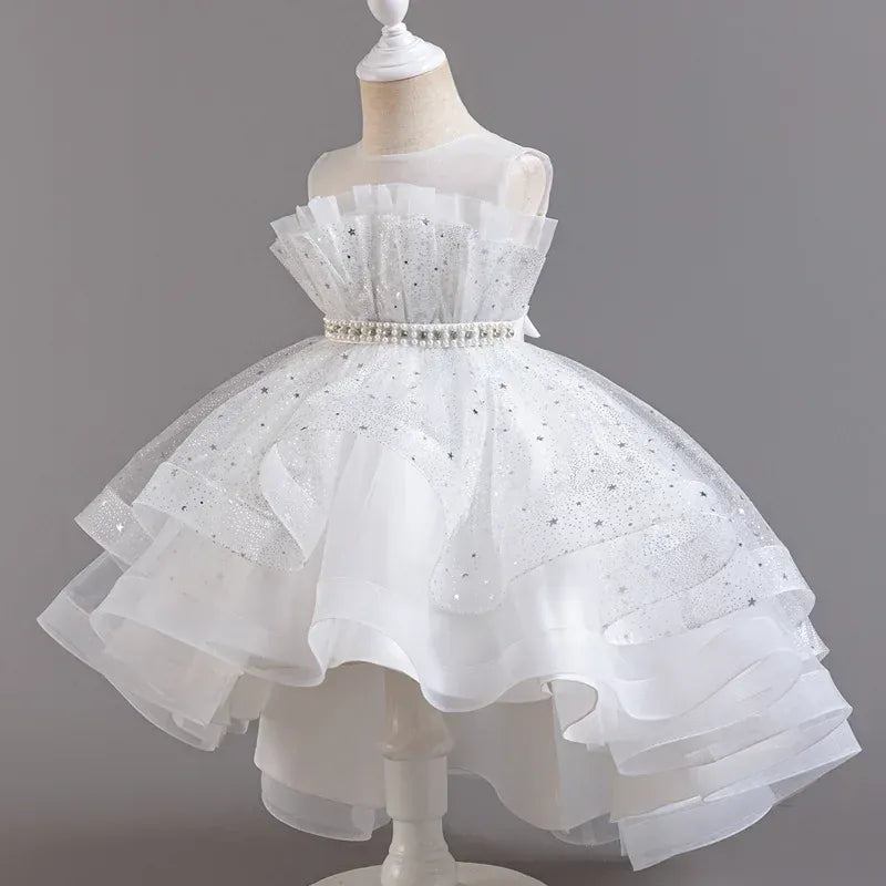 White / 2-3T Girl's High-Low Tulle Dress