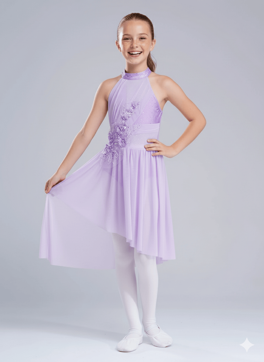 Girl's Lyrical Dance Dress with High-Low Skirt