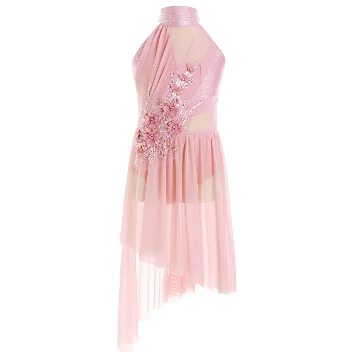 Pink / 6T Girl's Lyrical Dance Dress with High-Low Skirt