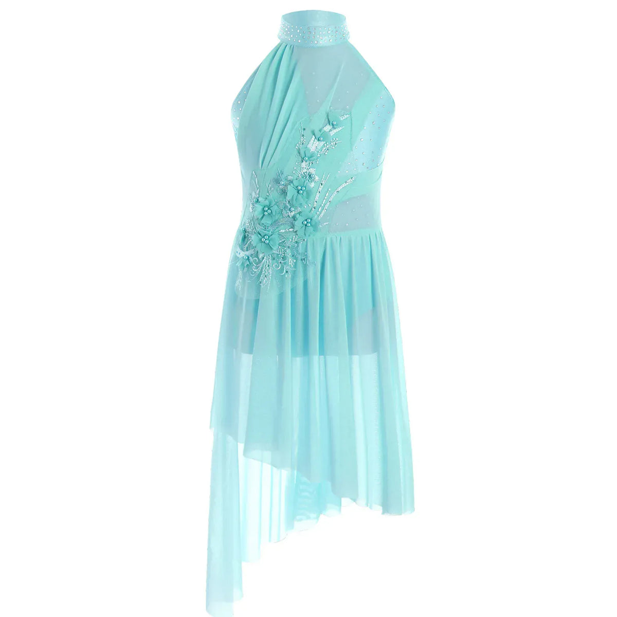 Light Blue / 6T Girl's Lyrical Dance Dress with High-Low Skirt