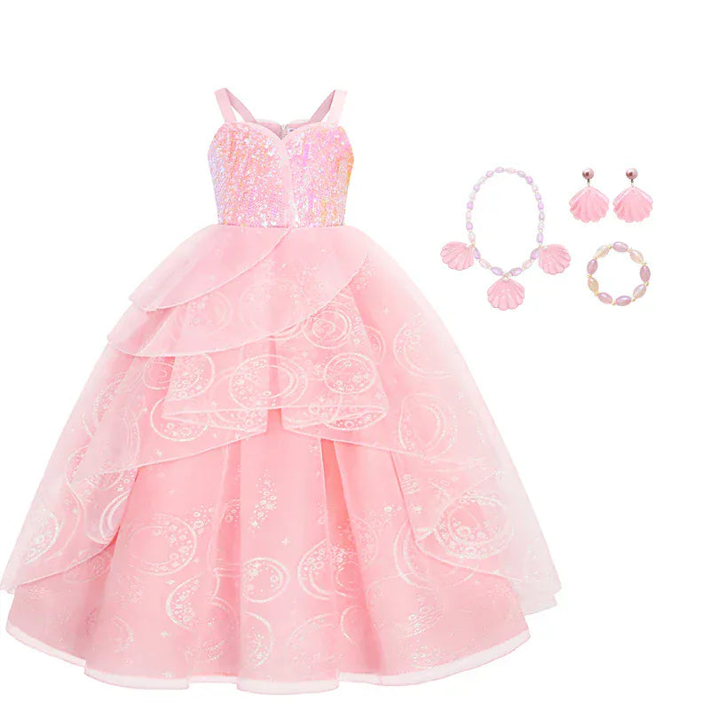 Dress + Necklace + Earrings + Bracelet / 3-4T Girl's Pink Princess Ball Gown