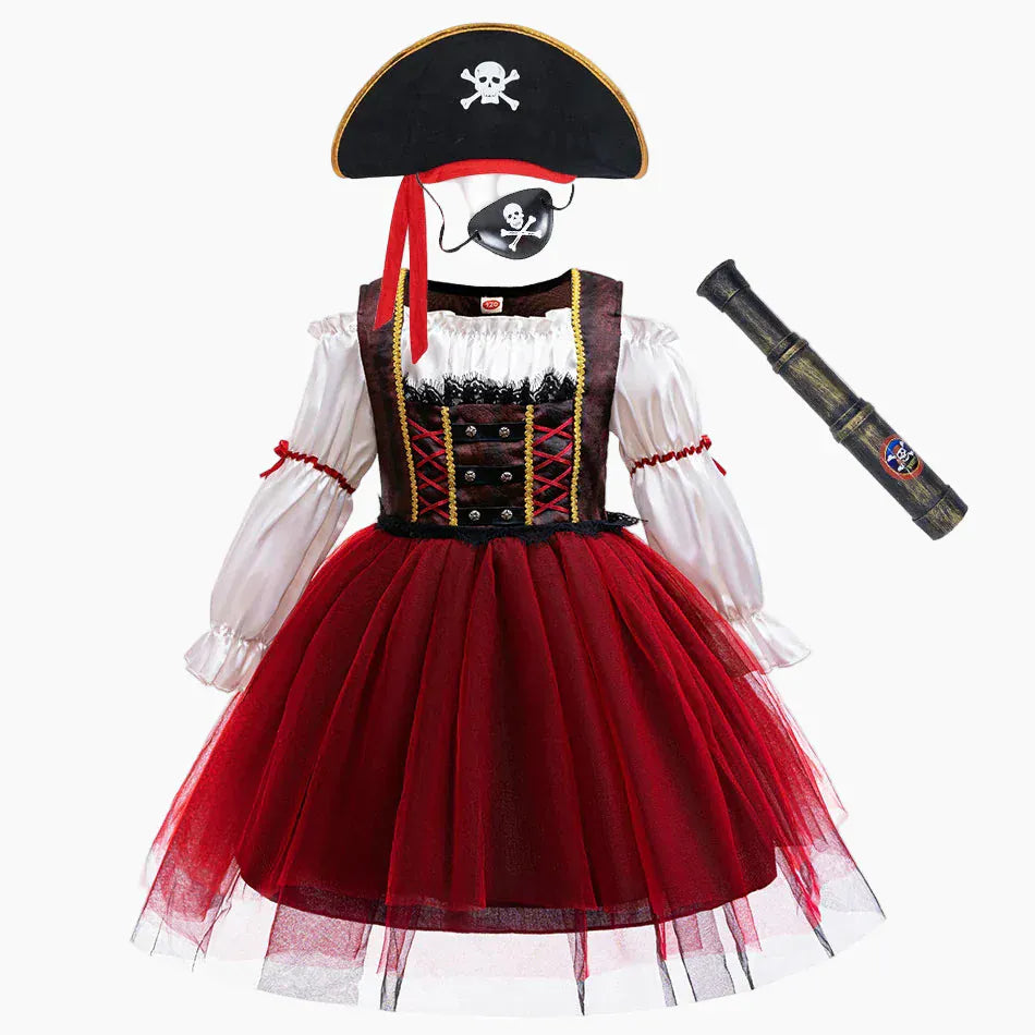 Pirate Girl Dress with Hat & Telescope / 2-3T Girl's Pirate Princess Costume - Halloween Adventure Dress