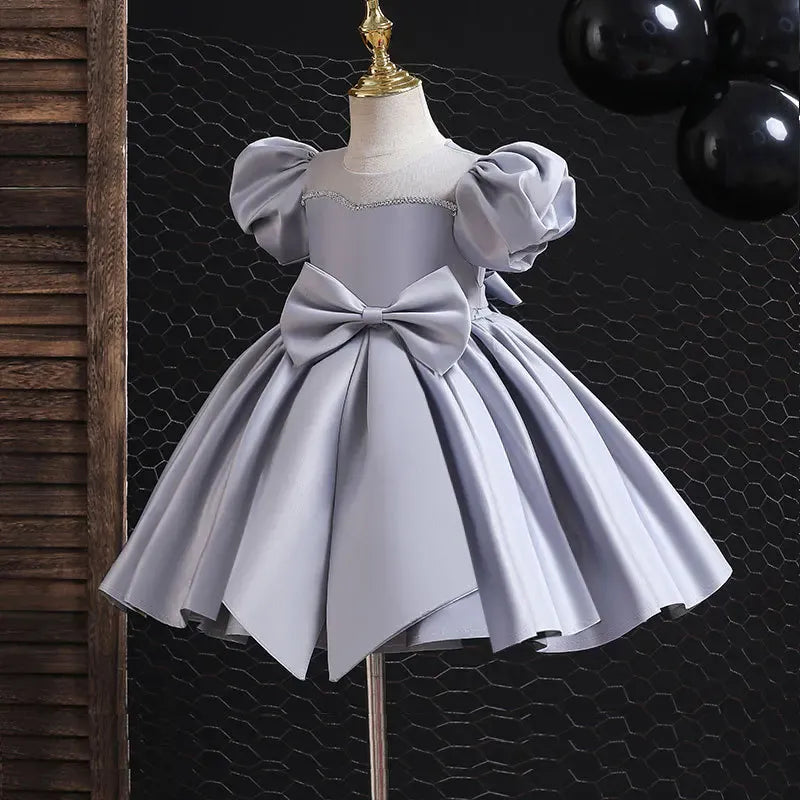 Gray / 18M Girl's Puff Sleeve Princess Dress