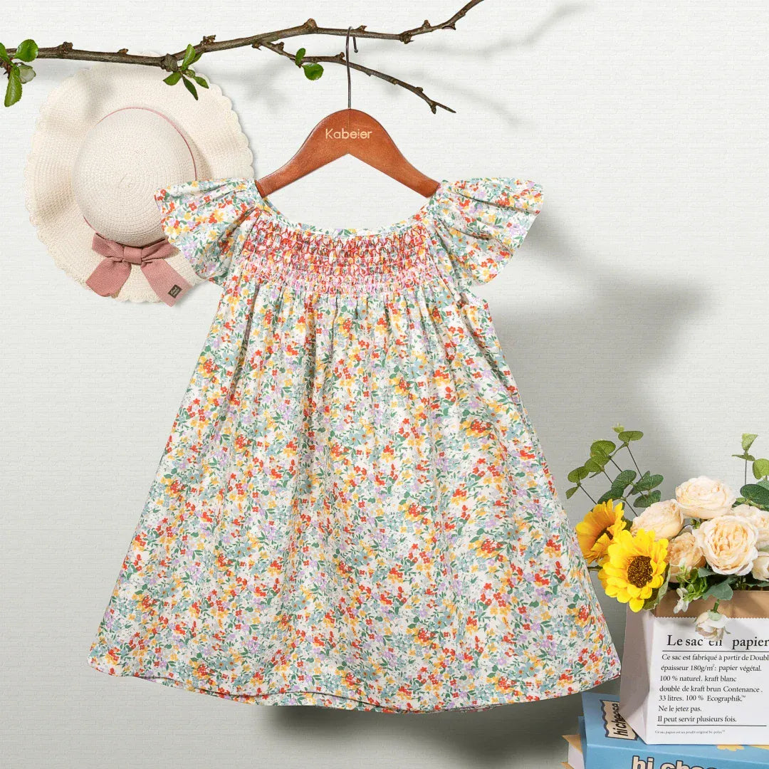 Peach Blossom White / 12M Girl Summer Floral Smocked Dress
