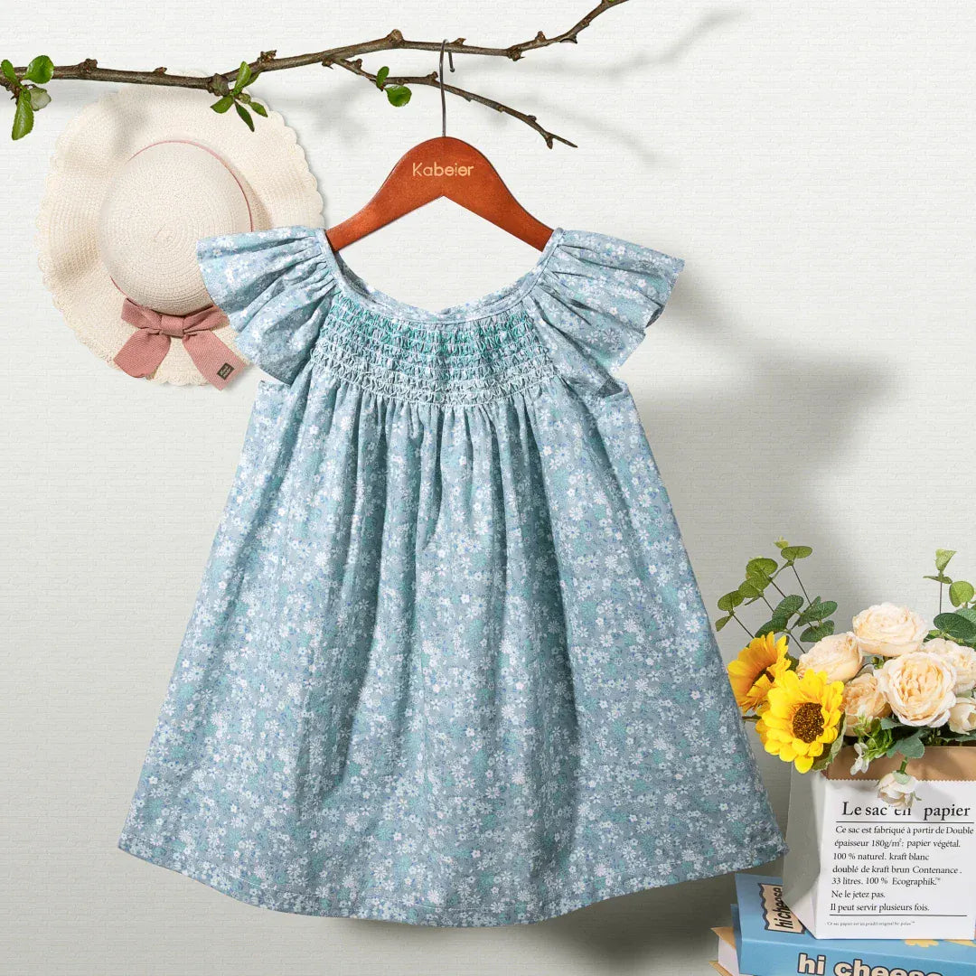 Mint Blue Floral / 12M Girl Summer Floral Smocked Dress
