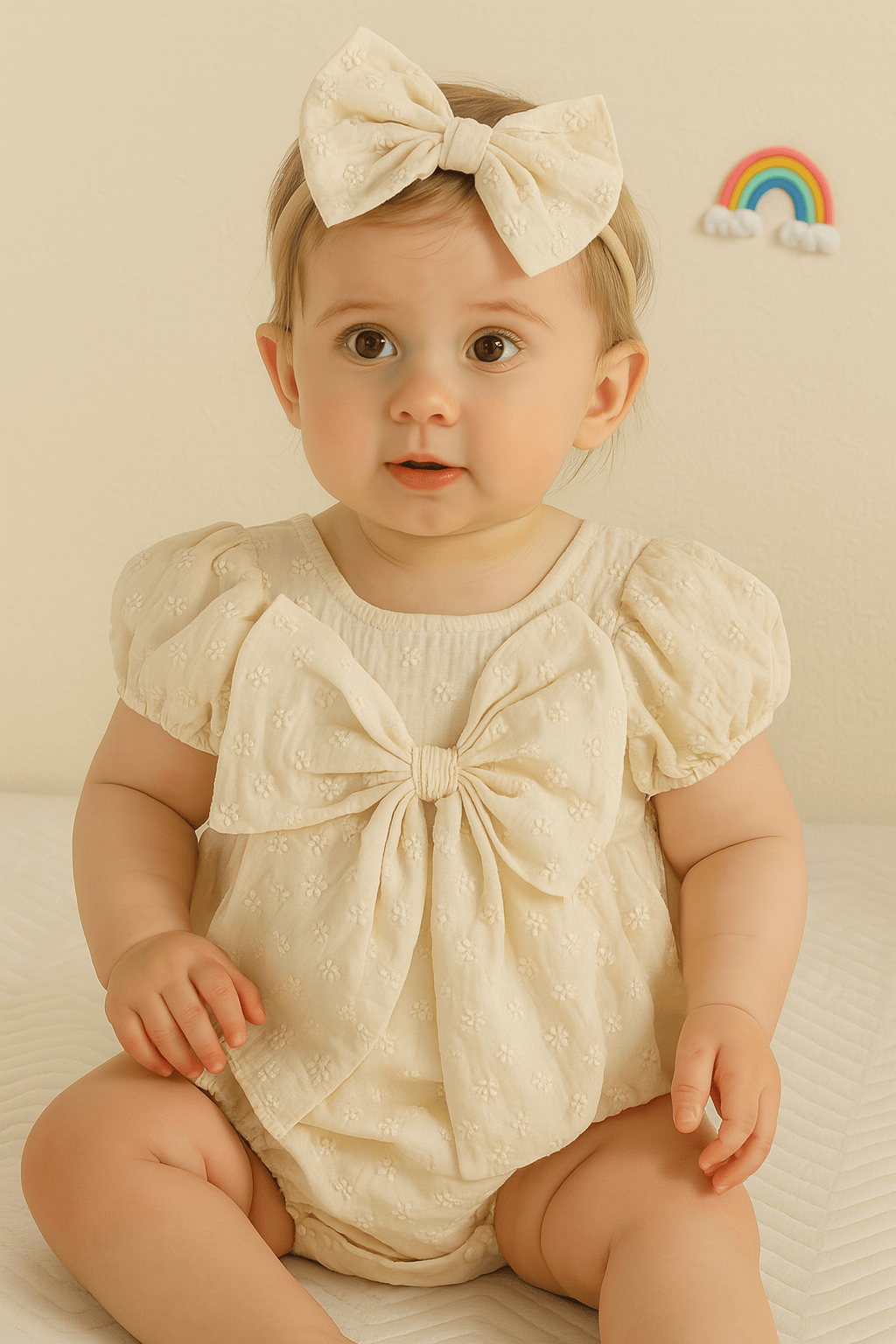 Girl Summer Romper with Bow Headband
