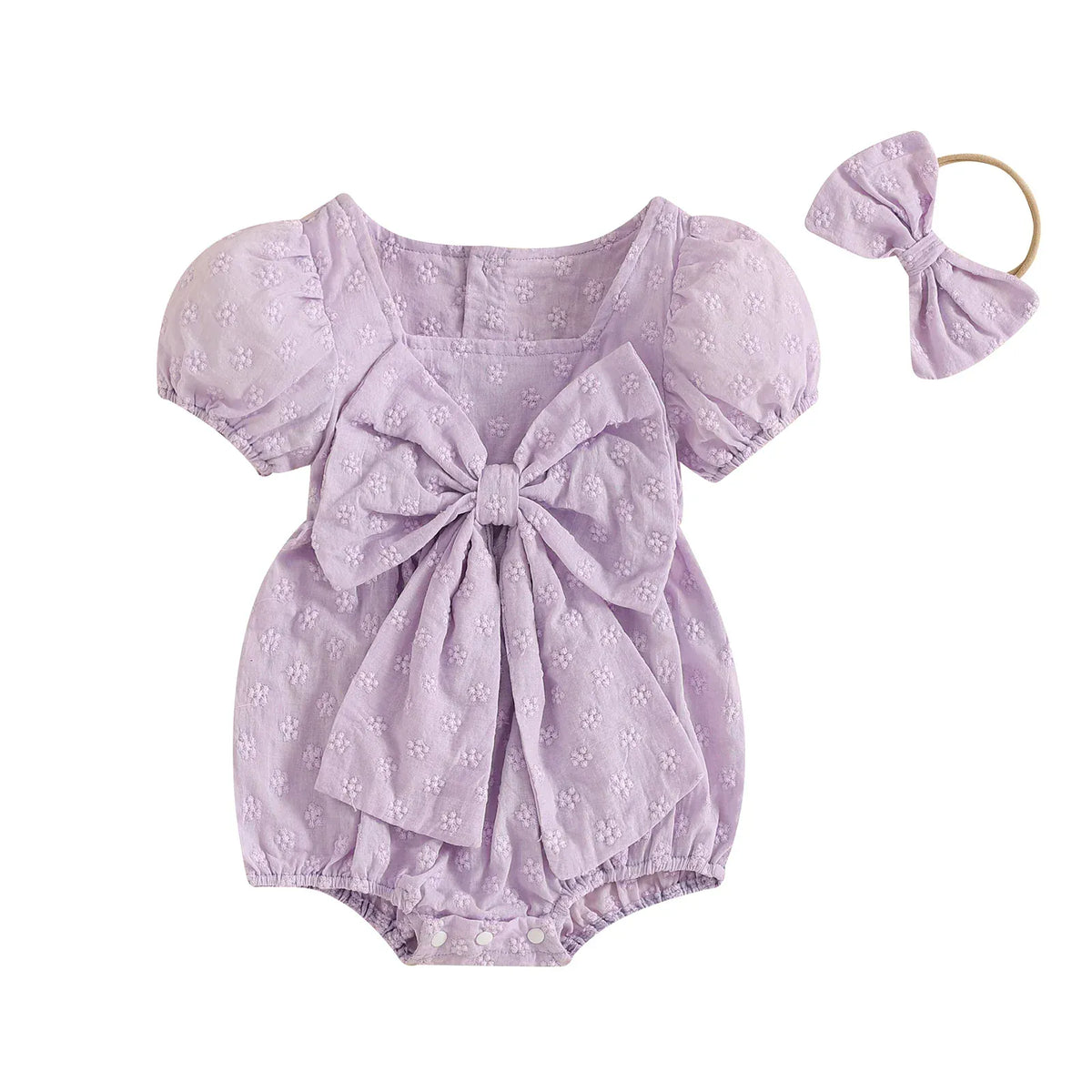 Purple / 0-3M Girl Summer Romper with Bow Headband