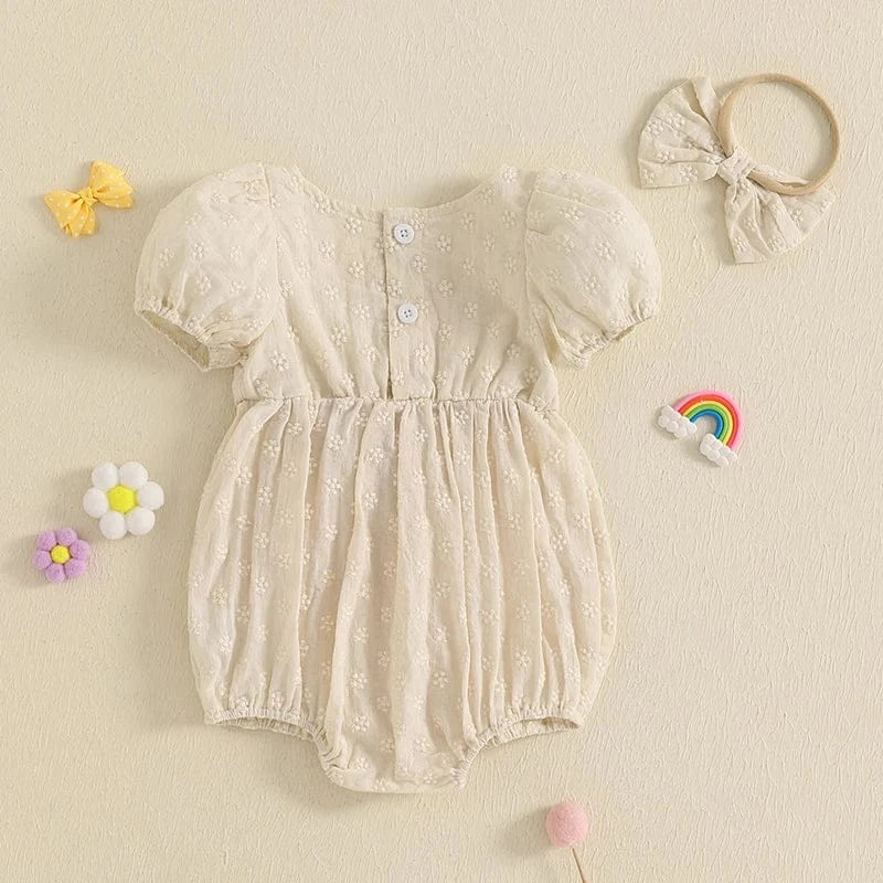 Girl Summer Romper with Bow Headband