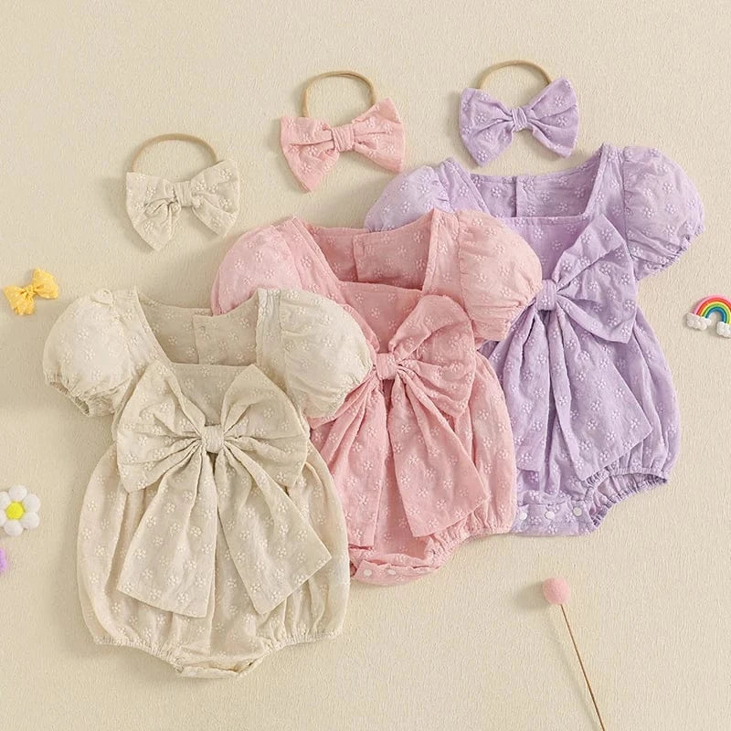 Girl Summer Romper with Bow Headband
