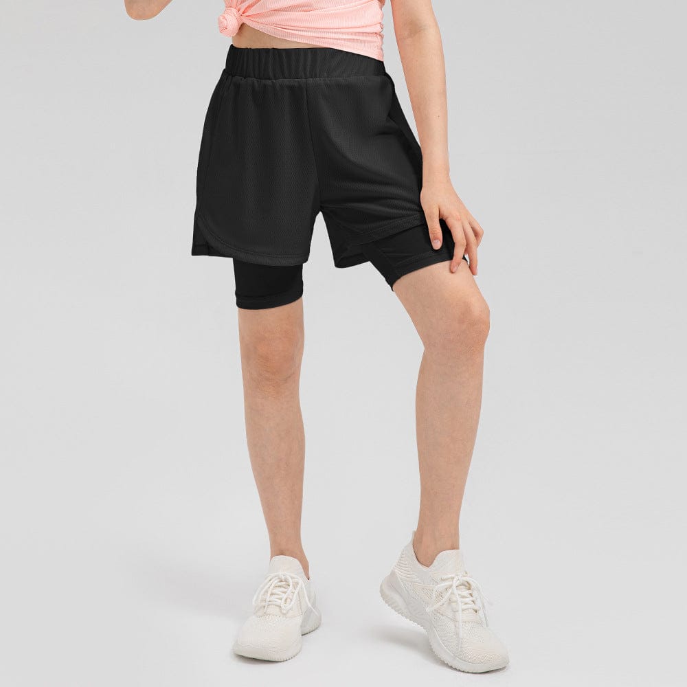 Black / 5-6T Girls 2 in 1 Summer Sports Shorts
