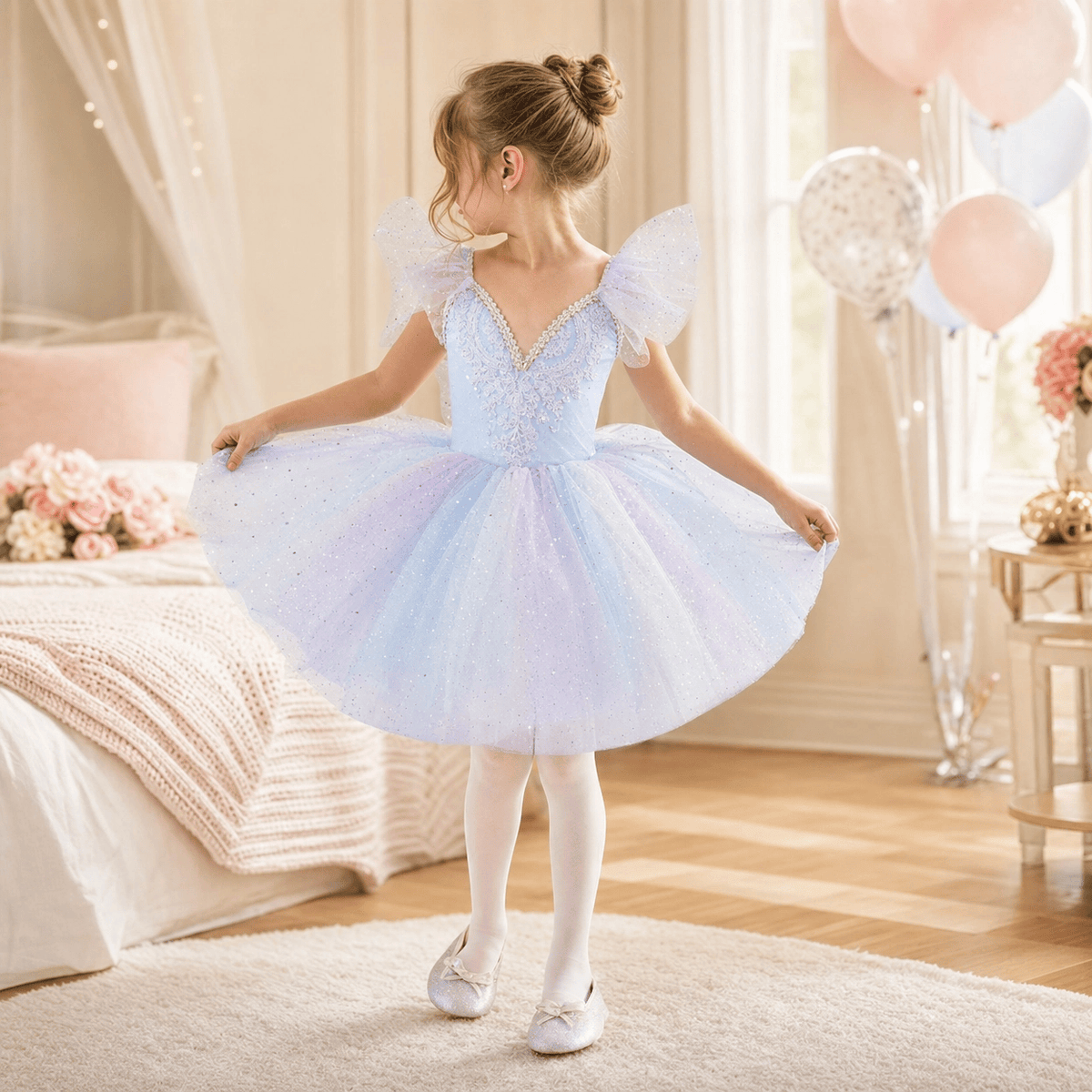 Girls Ballet Tutu Dress Soft Tulle Puffy Princess Dance Costume