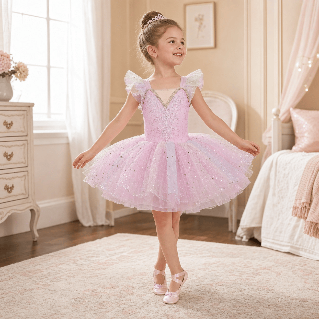Girls Ballet Tutu Dress Soft Tulle Puffy Princess Dance Costume