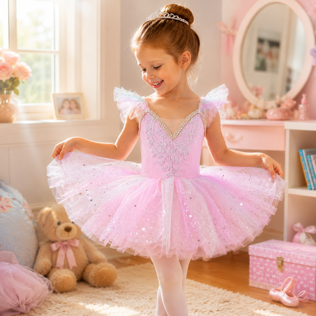 Girls Ballet Tutu Dress Soft Tulle Puffy Princess Dance Costume