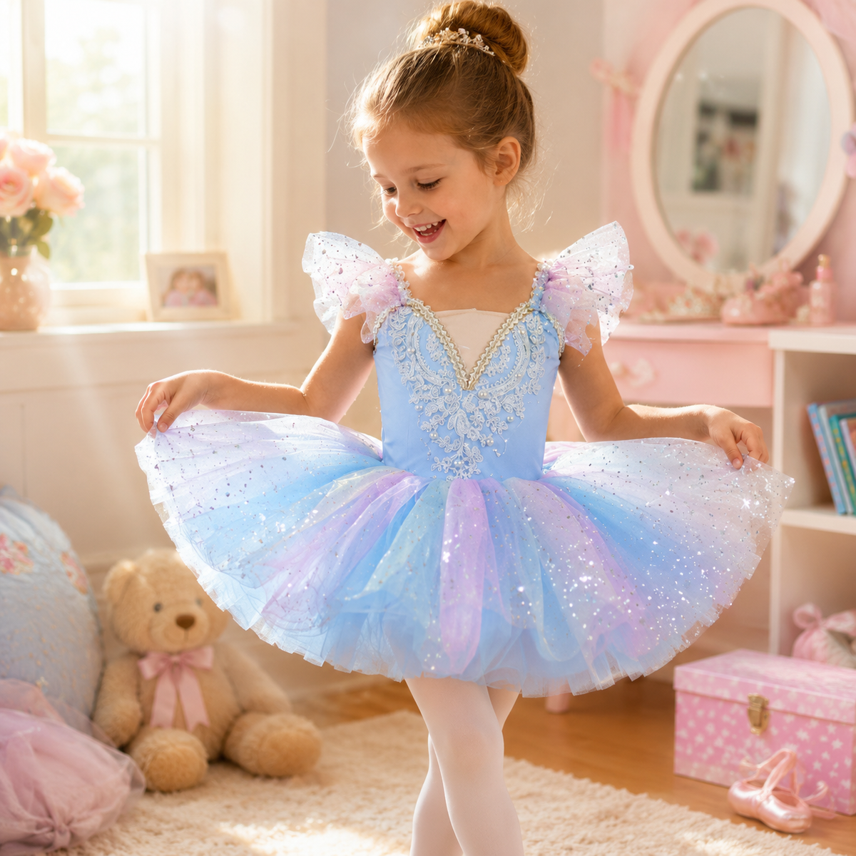 Girls Ballet Tutu Dress Soft Tulle Puffy Princess Dance Costume
