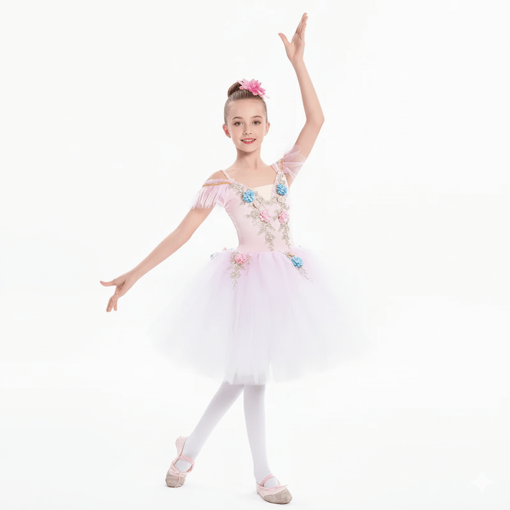 Girls Ballet Tutu Dress with Embroidery