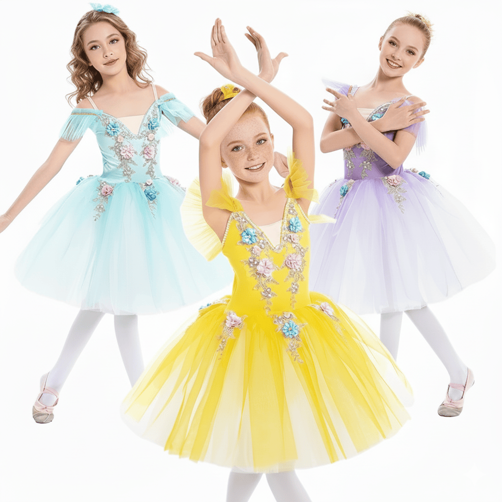 Girls Ballet Tutu Dress with Embroidery
