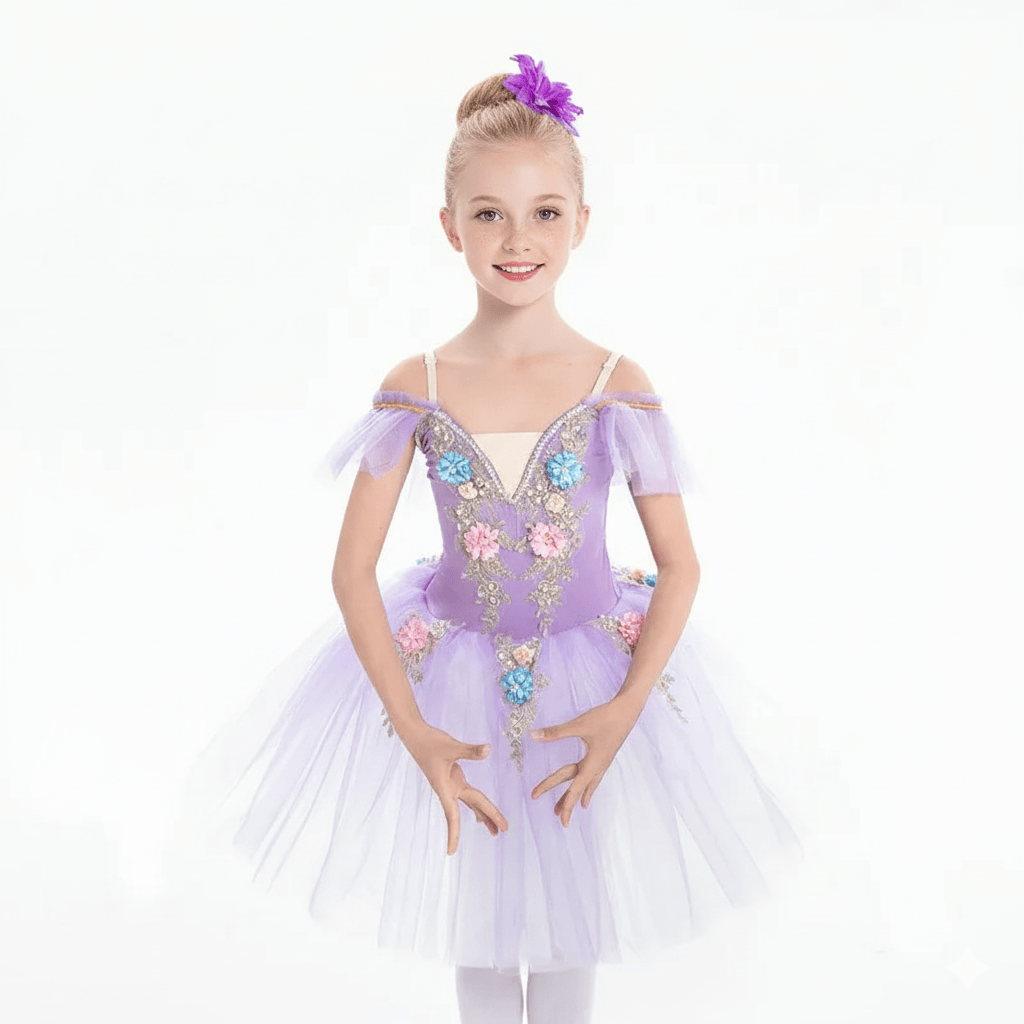 Girls Ballet Tutu Dress with Embroidery