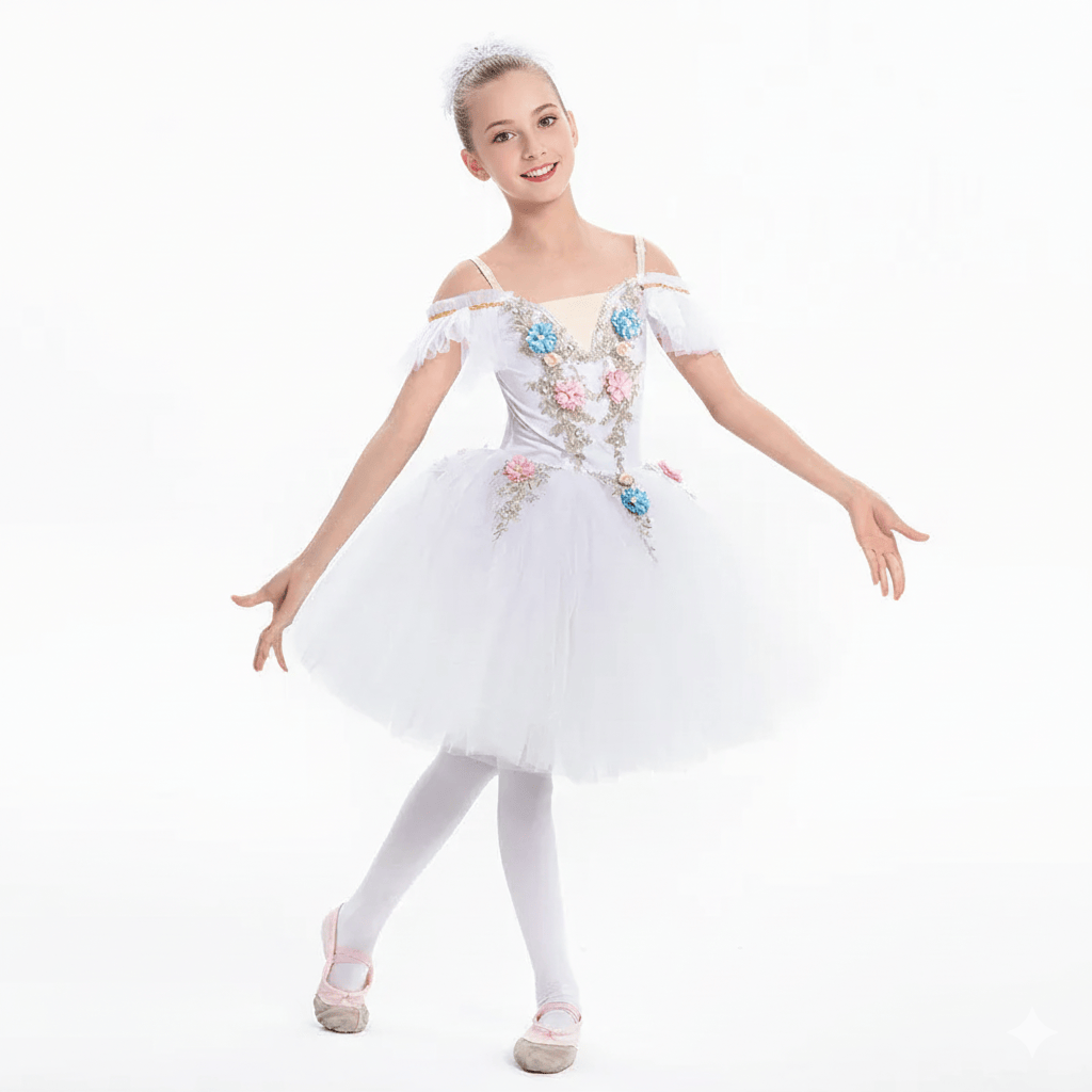 Girls Ballet Tutu Dress with Embroidery