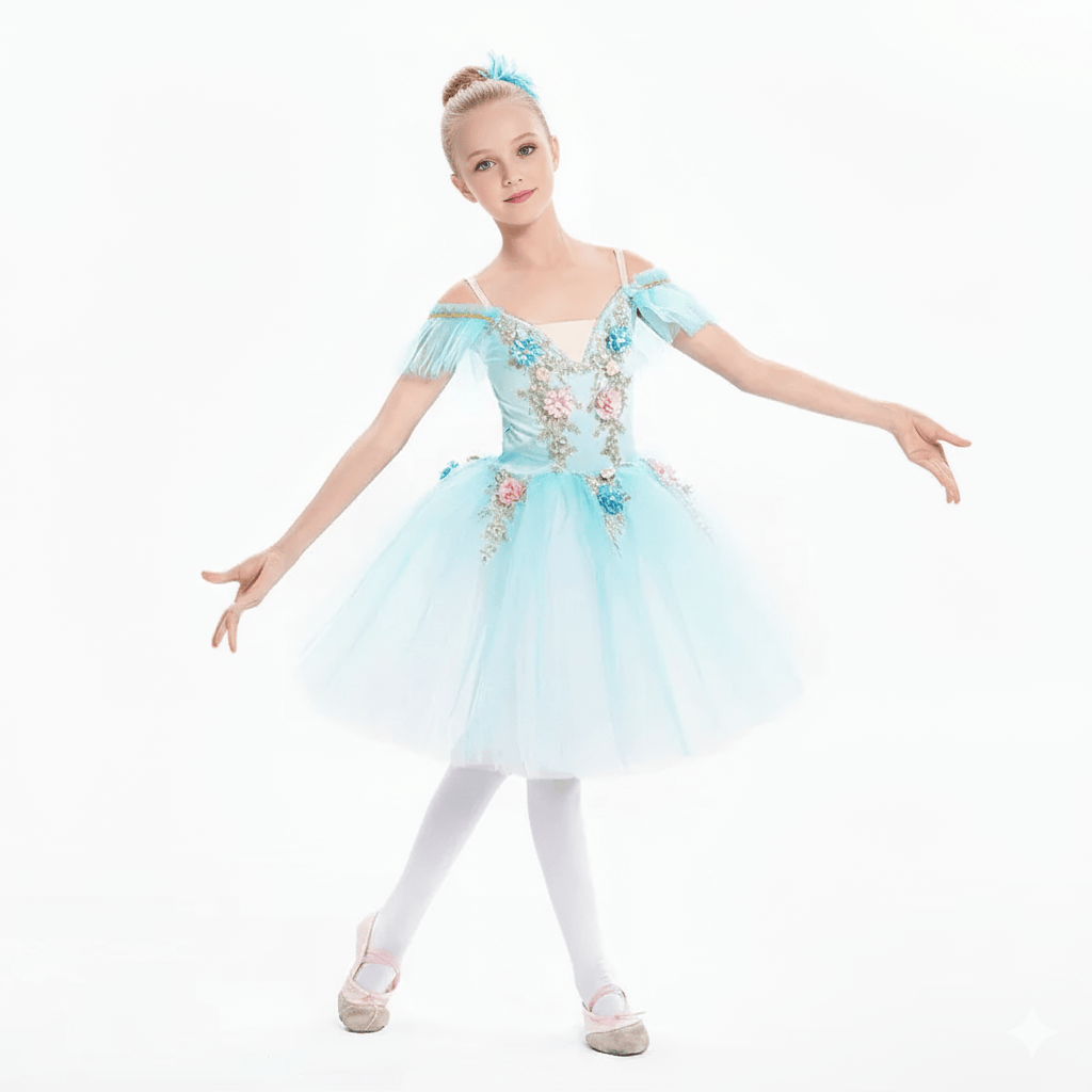 Girls Ballet Tutu Dress with Embroidery