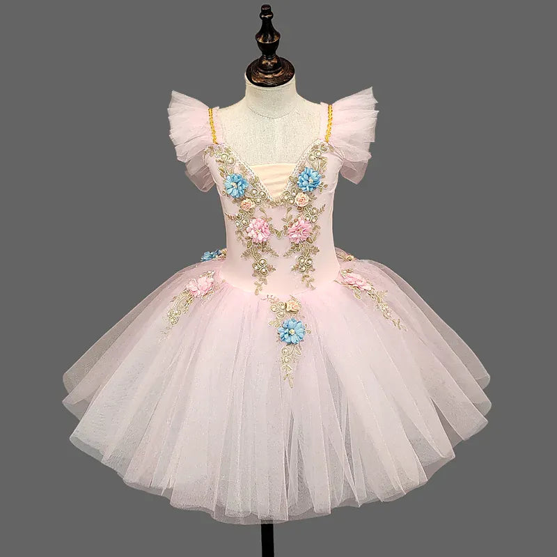 Pink / 4-5T Girls Ballet Tutu Dress with Embroidery