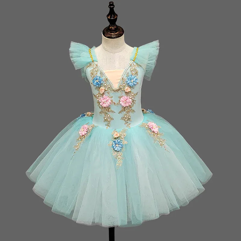 Blue / 4-5T Girls Ballet Tutu Dress with Embroidery