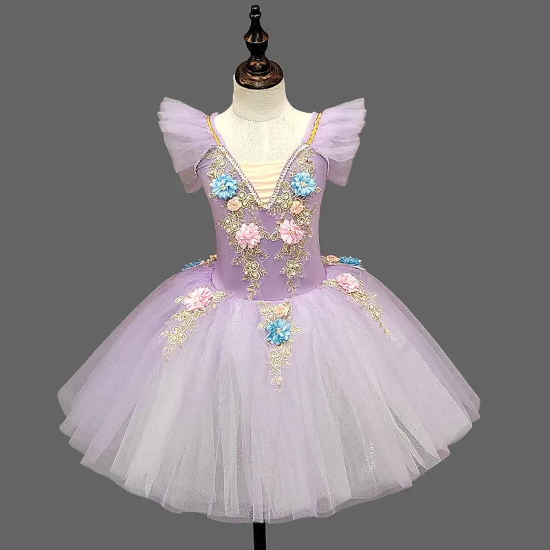 Purple / 4-5T Girls Ballet Tutu Dress with Embroidery