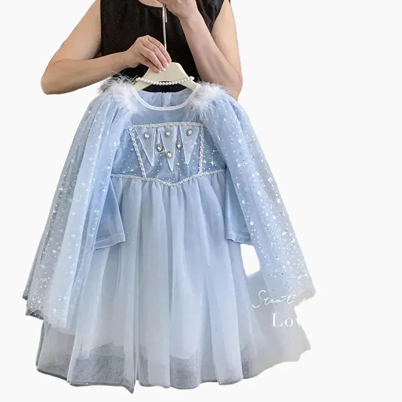 Girls' Blue Princess Dress with Detachable Shawl