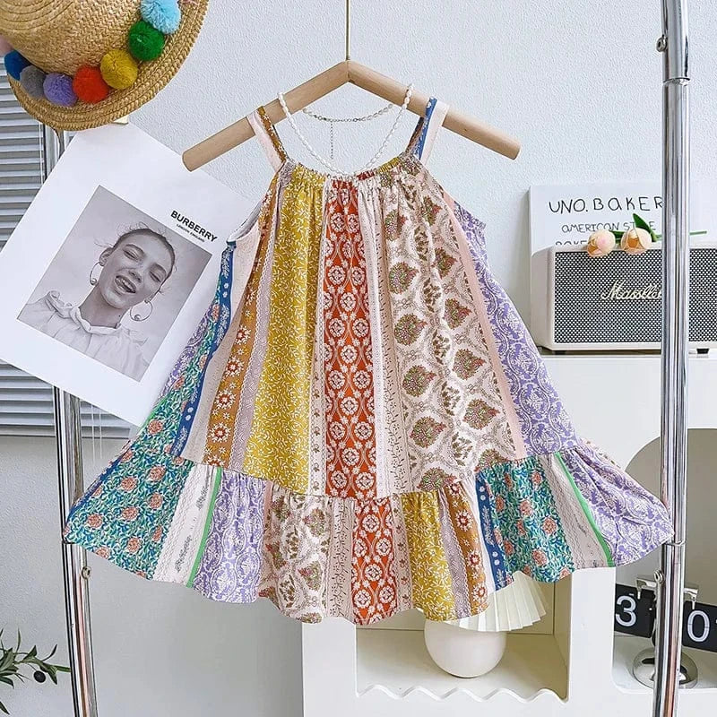 Multi / 2T Girls Boho Floral Patchwork Dress