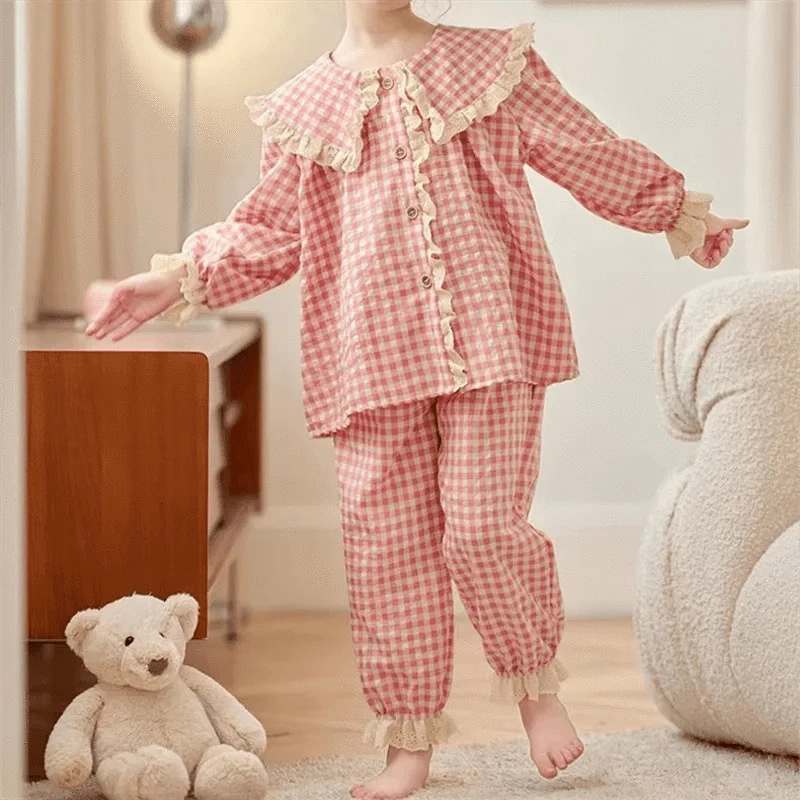 Girls Checkered Pajamas Set