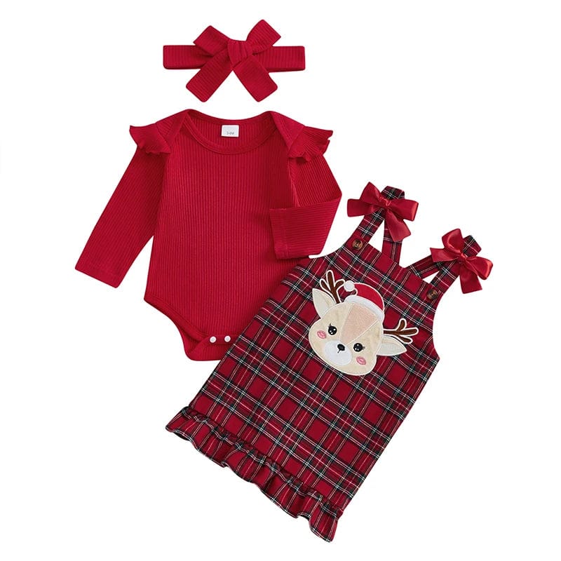 Christmas Baby Ribbed Romper and Plaid Dress Set Christmas Baby Ribbed Romper and Plaid Dress Set