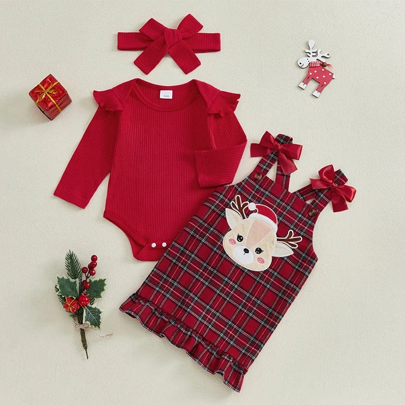 Christmas Baby Ribbed Romper and Plaid Dress Set - Momorii Christmas Baby Ribbed Romper and Plaid Dress Set - Momorii