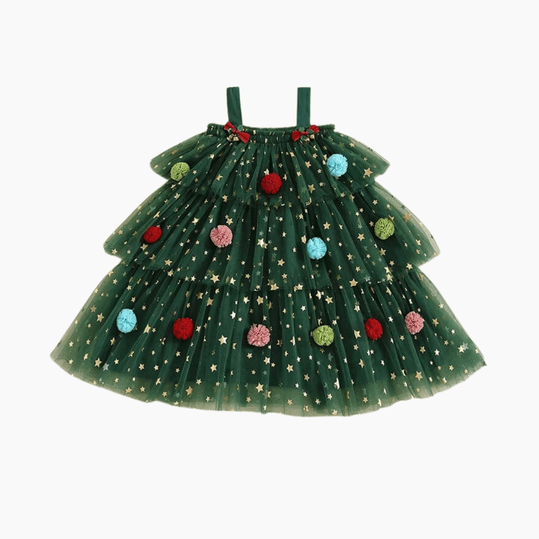 Girls Christmas Tree Dress, Red / 5-6T