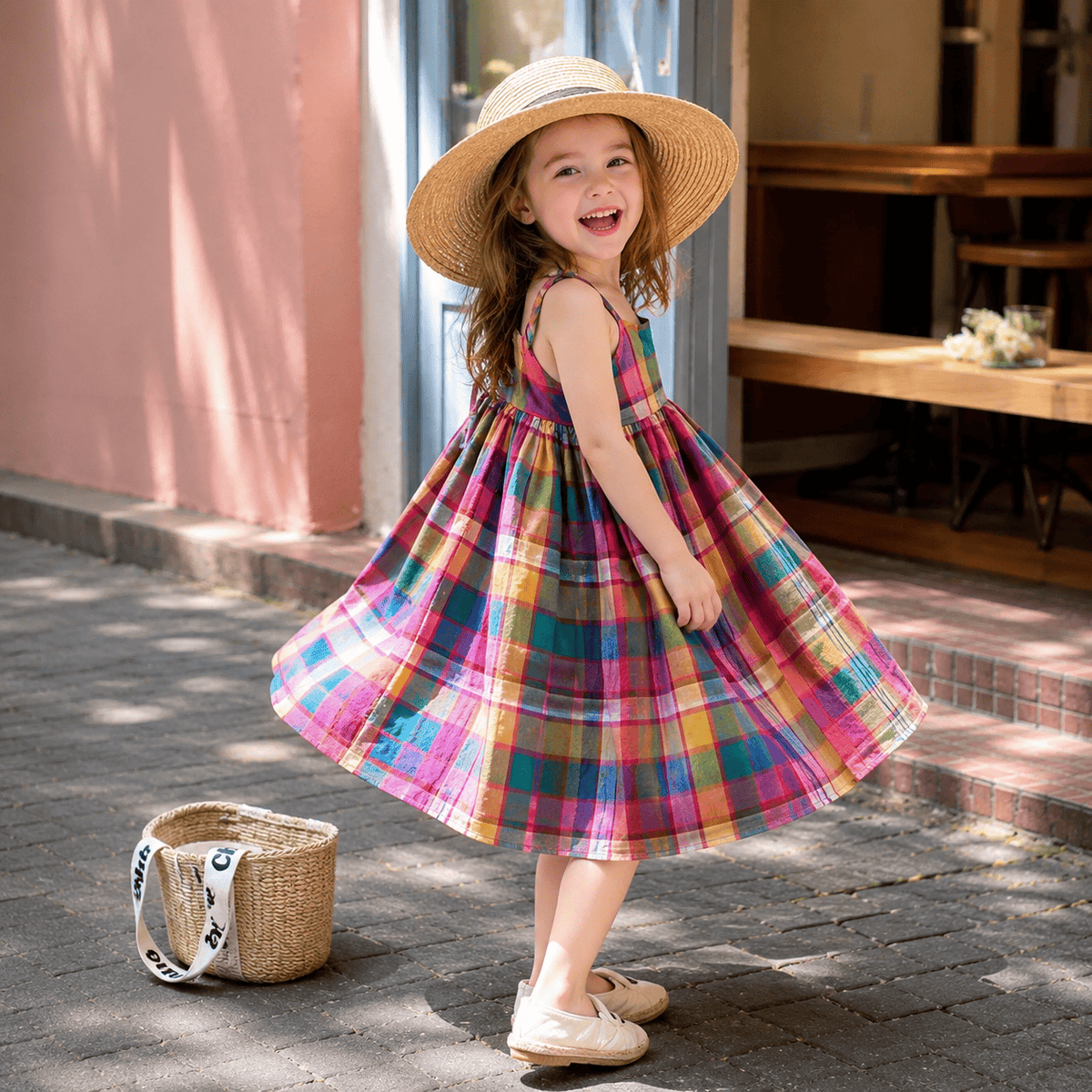 Girls Colorful Plaid Sleeveless A-Line Dress