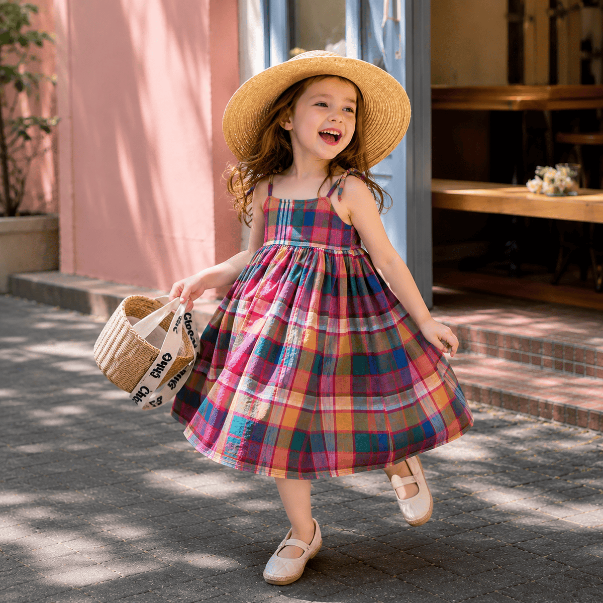 Girls Colorful Plaid Sleeveless A-Line Dress