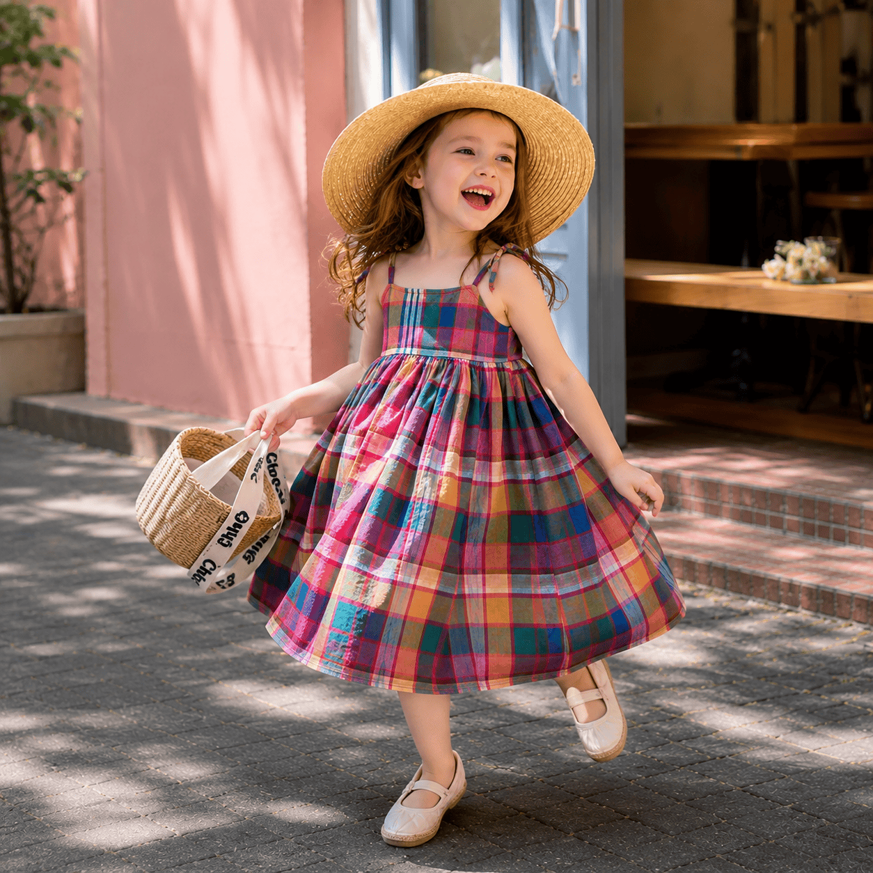 Girls Colorful Plaid Sleeveless A-Line Dress